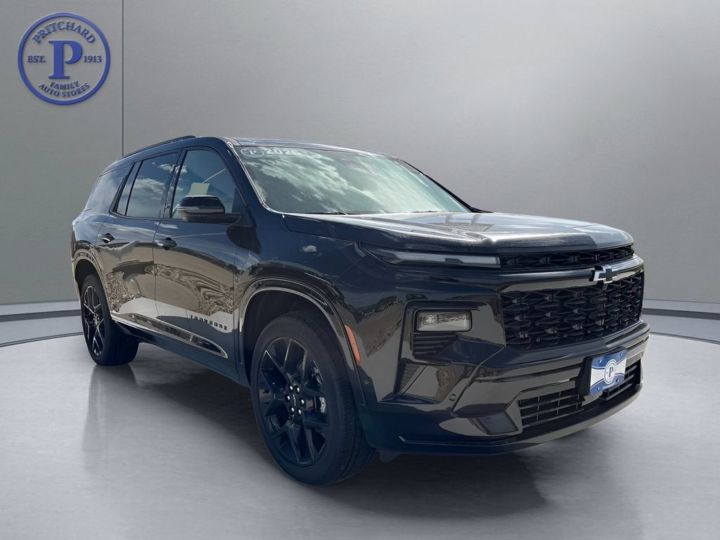 2026 Chevrolet Traverse RS in Mosaic Black Metallic — front three-quarter view