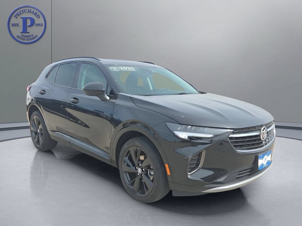 2023 Buick Envision Essence in Ebony Twilight Metallic — front three-quarter view